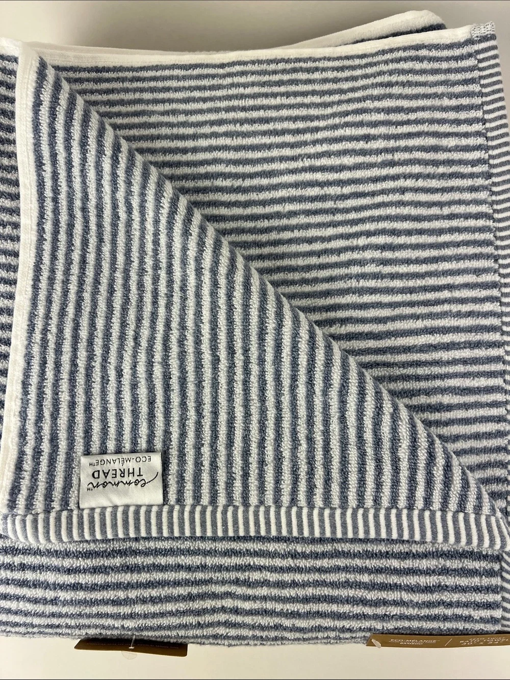 Common Thread Bath Towels Bamboo Blue White Striped Soft Cotton 2 Pc Set NEW